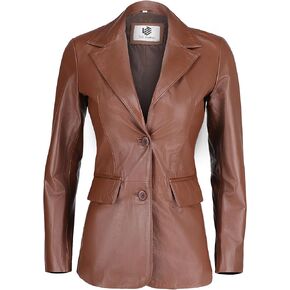 Genuine Soft Leather Blazer Women, Classic 2-Button Design, Casual Suit Style Real Lambskin Leather Jacket