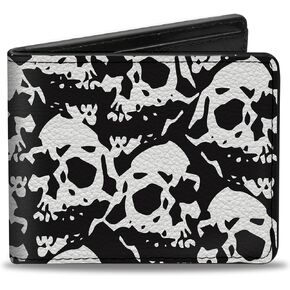 Buckle-Down Wallet, Bifold, Skull Yard Black White, Vegan Leather