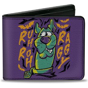 Scooby Doo Wallet, Bifold, Scooby Doo Scared Pose Ruh Roh Raggy Purple Yellow, Vegan Leather