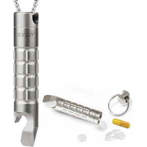 Titanium Keychain Pill Holder Pry Bar, Waterproof Emergency Pill Fob Organizer Container Case, Portable Purse Pocket Prybar Box for Outdoors Camping Travel EDC Accessories