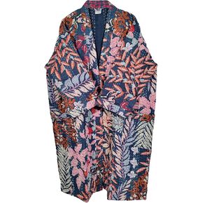 Open Fron Mid length Cotton Ethnic Monkey Print Royal Blue Hippie Lightweight Women Boho Kantha Jacket