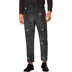 Lars Amadeus Glitter Velvet Pants for Men's Metallic Zipper Button Party Straight Leg Shiny Velour Trousers in Kuwait