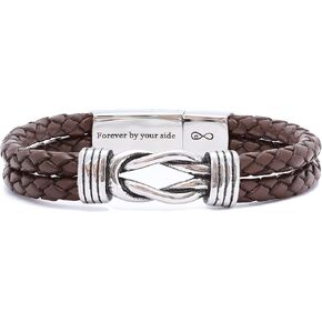 Infinity Knot Leather Bracelet for Men – Hidden Deep Engraved Always & Forever – Genuine BROWN Leather Infused with Sandalwood – Unique Gift for Husband, Boyfriend, Dad