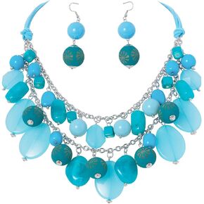 Bocar Statement Necklace for Women Trendy, 2 Layer Fashion Collar Necklace Chunky Beaded Necklace and Earrings Jewelry Set for Women Girls Gifts