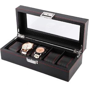 HURRISE Watch Box For Men, Watch Holder, Watch Box For Men, 5 Slot Watch Display Case, Mens Watch Case With Glass Lid, Jewelry And Watch Storage Watch Holder Organizer For Men Women