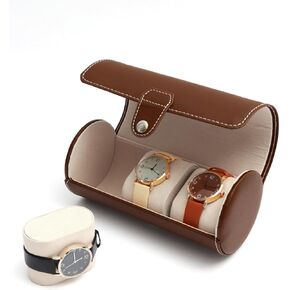 3 Slots Watch Box, PU Leather Watch Case Portable Watch Roll Travel Case for Men and Women, Vintage Watch Display Case with Detachable Pillows for Watch (brown)