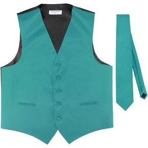 Men's Dress Vest & NeckTie Solid TEAL Color Neck Tie Set for Suit or Tuxedo