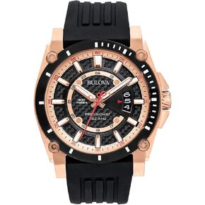 Bulova Men's Icon Precisionist 3-Hand Calendar Rose Gold Stainless Steel Watch with Black Polyurethane Strap, 47mm Style: 98B152