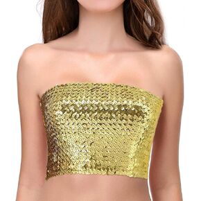 Orita Women Sparkly Sequins Tube Top Sexy Stretch Crop Top Vest Camisoles Party Clubwear