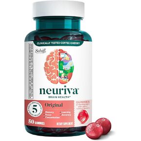 NEURIVA Original Brain Supplement for Memory, Focus & Concentration + Learning & Accuracy with Clinically Tested Nootropics Phosphatidylserine and Neurofactor, Strawberry Flavor, 50 Gummies