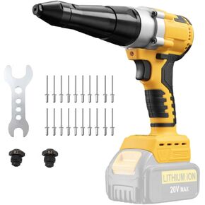 Cordless Rivet Gun Compatible with Dewalt 20V Battery, Electric Rivet Gun Kit, Brushless Blind Riveter Tool Kit for 1/8", 5/32", 3/16" Rivets (Tool Only, No Battery)