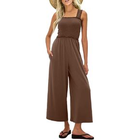 One Piece Sleeveless Square Neck Jumpsuits for Women Casual Wide Leg Long Pant Rompers Overalls Beach Vacation