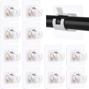 30PCS No Drill Curtain Rod Brackets for Wall Self Adhesive Curtain Rod Holders No Drilling Peel and Stick on Curtain Rod Hooks No Screw Nail Free Adjustable Curtain Rod Clips Easy Hang Hangers