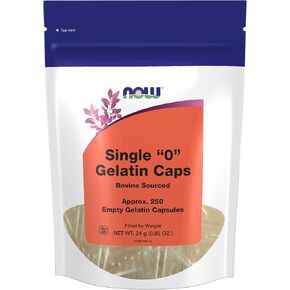 NOW Supplements, Empty Gelatin Capsules, Single "0", Bovine Sourced, Filled by Weight, 250 Gel Capsules