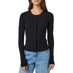 Women Casual Long Sleeve Crewneck Ribbed Knit Crop Cardigan Tight Slim Fit Button Up Sweater Shirts Fall Outfits