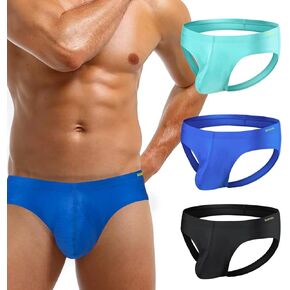 Men's Sexy Jockstrap Underwear Bulge Enhancing 3D Pouch Mens Thongs Ice Silk Jock Strap