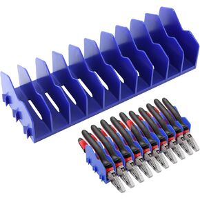 CALIDAKA Green 10-Slot Pliers Organizer Rack with Non-Slip Base, Tool Drawer Organizer, Fits 0.8" Tools, 3" H