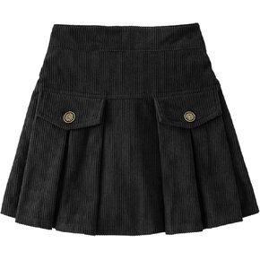 SEAUR Girl's Corduroy Short Skirt Mini High Waist A Line Pleated Skirt Casual Uniforms School Skirt