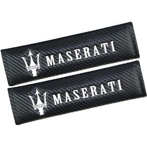 2pcs Black Car Sales Fit Maserati Car Seat Belts Covers Padding Carbon Fiber Leather Belt Shoulder Sleeve (Black Fit Maserati)