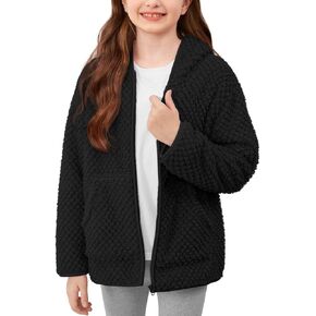 Kids Winter Full Zip Sherpa Long Sleeve Solid Fleece Hoodie Jacket with Pocket 3-12 Years