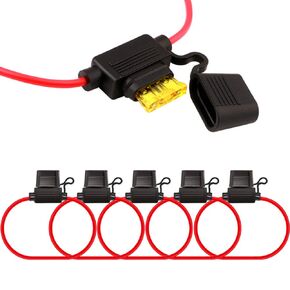 FULARR 5Pcs Premium ACU Medium in-Line Waterproof Blade Fuse Holder with 16 AWG Wire Harness, Free 15Pcs Standard Blade Fuses + 1Pcs Fuse Extractor + 5Pcs Wire Ties –– 12V / 24V