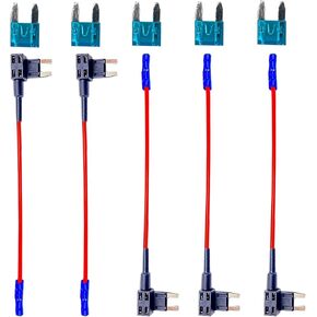 5 PCS Car Add-a-Circuit Fuse TAP Adapter, ATM ATO Blade Fuse Holder Modification Accessories, Pure Copper Wire Fuse with 15A Inserts, Universal for Most Cars Trucks Boats (Black & Blue)