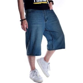Mens Baggy Jean Shorts Loose Fit Vintage Wide Leg Jorts Y2K Streetwear Hip Hop Casual Long Denim Shorts
