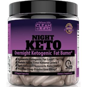 CLEAN+LEAN NIGHT KETO: First Ever Overnight Ketogenic Fat Burner & Sleep Aid | BHB Ketones + MCT Oil Extract + Vitamins & Minerals | 24 HR Diet Sleep Great Lose Weight | All Natural & GF | 60 Caps