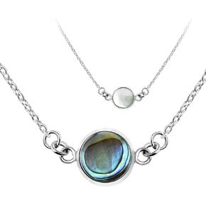 AeraVida Modish Two Sided Round Abalone Shell and White Mother of Pearl .925 Sterling Silver Necklace