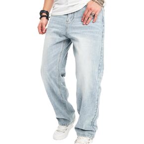 WEIBUMAOYI Men's Wide-Leg Jeans Straight Leg Carpenter Denim Pants Loose fit Trousers