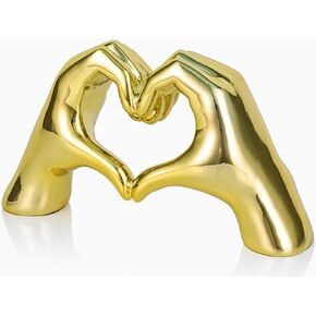 Pink heart and hand sculptures and statues, hand and heart sculptures home decor, heart and hand decor bohemian wedding decor for edgy room coffee table office living room bedroom bookshelf decor.