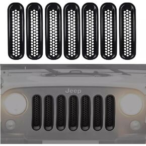 Black Front Grille Mesh Insert Kit Compatible with 2007-2018 Jeep Wrangler JK/JKU – Circular Vented Guard to Boost Style & Radiator Protection, 7PCS
