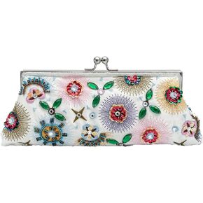 Colorful Floral Leaves Embroidered Sequined Clutch Purse Small Flower Prom Purse Wedding Handbag Women Evening Bag