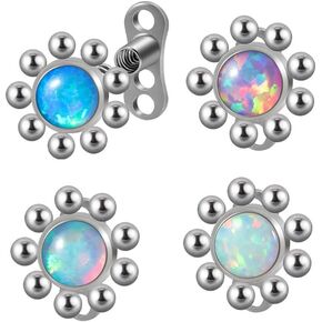 4Pcs 14g G23 Titanium Hypoallergenic Fire Opal Dermal Anchor Tops and Base Microdermals Jewelry for Body Piercing