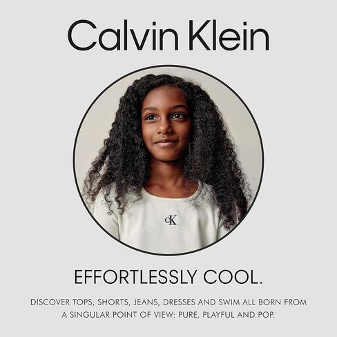 فستان قميص دينم بأكمام قصيرة للفتيات من Calvin Klein، ألوان شامبراي ودينم داكن، حاشية مكشكشة/فحمي، 16 in Kuwait