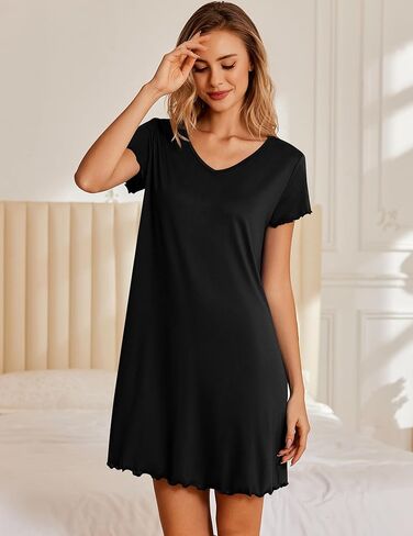 Ekouaer Lightgowns for Women Short Sleeve Sleeve Shirt v Neck Short Shirt Shirt Pullover Soft Ruffledwear S-XXXL in Saudi Arabia