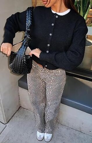 Womens Y2K Cardigan سترة طويلة الأكمام الأكمام الزر أزرار لأعلى متماسكة من القلب والأزهار in Kuwait