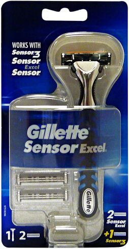Gillette Sensor Excel Men's Razor + 3 Razor Blade Refills, Self-Adjusting Twin Razor Blades, Fit All Gillette Sensor Razors in Saudi Arabia
