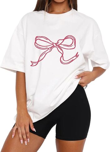 قميص Missactiver Women Women Exclize Servic Drop الكتف الكتف الرسومات القصيرة القميص Tee Shirt الزي غير الرسمي الخروج إلى الأعلى in Kuwait