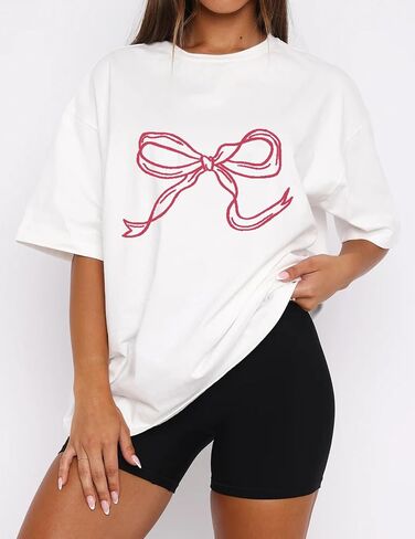 قميص Missactiver Women Women Exclize Servic Drop الكتف الكتف الرسومات القصيرة القميص Tee Shirt الزي غير الرسمي الخروج إلى الأعلى in Kuwait
