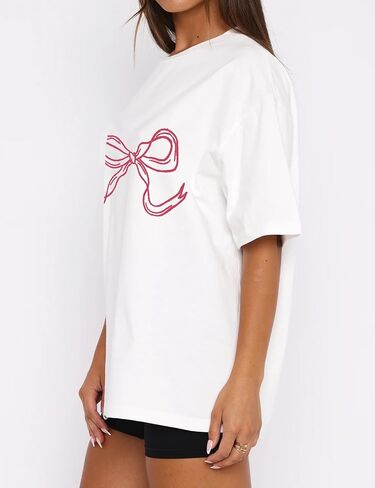 قميص Missactiver Women Women Exclize Servic Drop الكتف الكتف الرسومات القصيرة القميص Tee Shirt الزي غير الرسمي الخروج إلى الأعلى in Kuwait