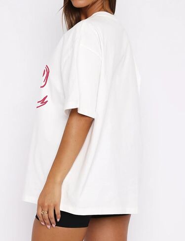 قميص Missactiver Women Women Exclize Servic Drop الكتف الكتف الرسومات القصيرة القميص Tee Shirt الزي غير الرسمي الخروج إلى الأعلى in Kuwait