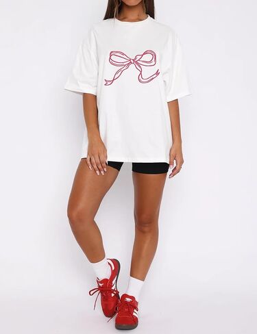 قميص Missactiver Women Women Exclize Servic Drop الكتف الكتف الرسومات القصيرة القميص Tee Shirt الزي غير الرسمي الخروج إلى الأعلى in Kuwait
