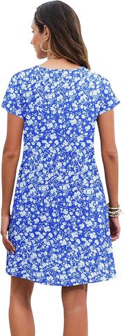 Ploknrd النساء اللباس غير الرسمي T-Shirt Summer Summer Summer V Heck Chest Plates الفساتين الأرجوحة مع جيوب 2025 in Kuwait