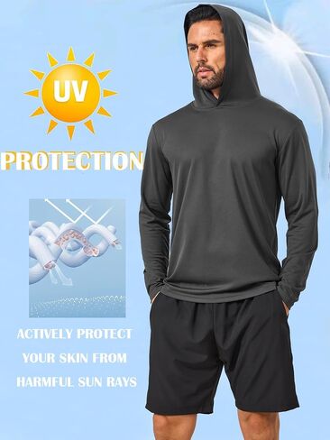 Men’s Sun Protection Long Sleeve Hoodie Rash Guard SPF Lightweight Quick Dry UV Shirts Outdoor Fishing Active Wear in Kuwait