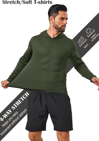 Men’s Sun Protection Long Sleeve Hoodie Rash Guard SPF Lightweight Quick Dry UV Shirts Outdoor Fishing Active Wear in Kuwait