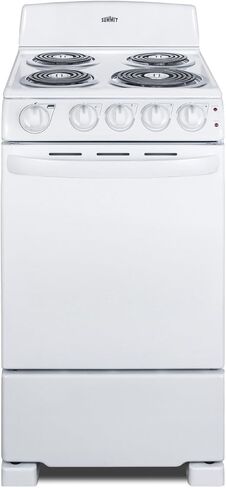 Summit Appliance RE203W 20" Electric Range, 4 Coil Elements, White, 2.3 Cuft Oven Capacity, on Indicator Lights for Oven and Elements in Saudi Arabia