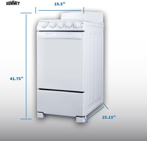 Summit Appliance RE203W 20" Electric Range, 4 Coil Elements, White, 2.3 Cuft Oven Capacity, on Indicator Lights for Oven and Elements in Saudi Arabia