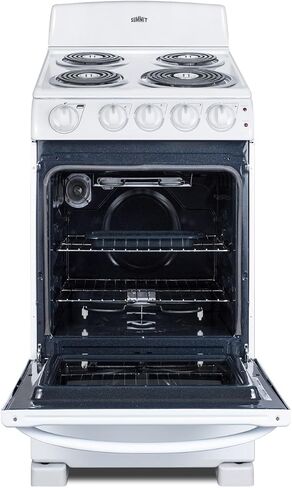 Summit Appliance RE203W 20" Electric Range, 4 Coil Elements, White, 2.3 Cuft Oven Capacity, on Indicator Lights for Oven and Elements in Saudi Arabia