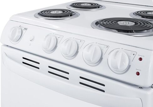 Summit Appliance RE203W 20" Electric Range, 4 Coil Elements, White, 2.3 Cuft Oven Capacity, on Indicator Lights for Oven and Elements in Saudi Arabia